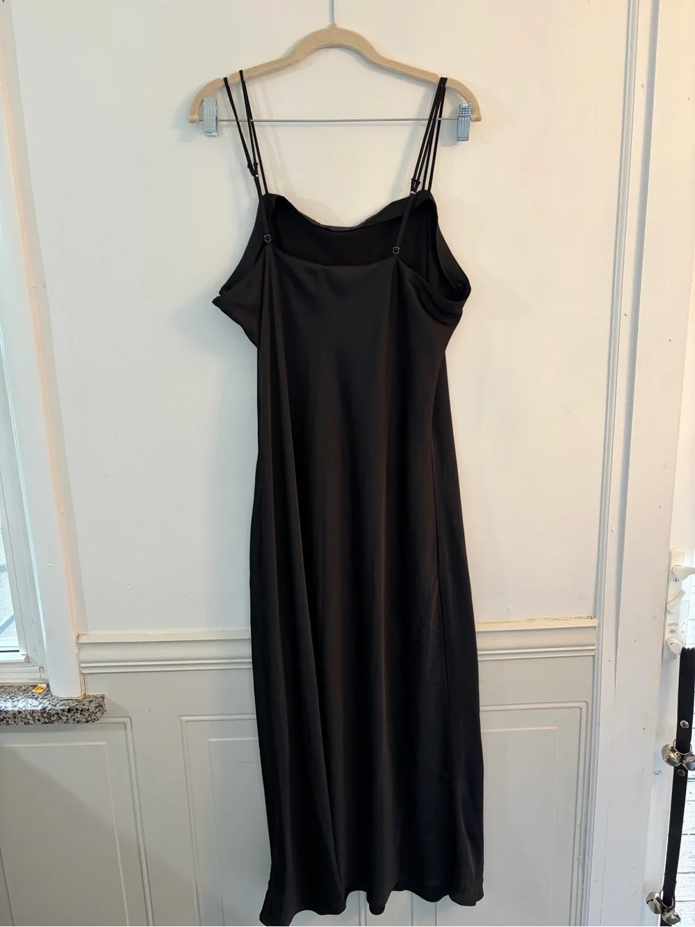 NWT Abercrombie and Fitch Black Satin Double-Strap Maxi Slip Dress